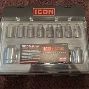ICON 1/2 in. Drive Metric Professional Deep Impact Socket Set, 14-Piece